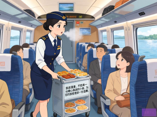 静音车厢列车员轻声推介美食，温馨旅程相伴