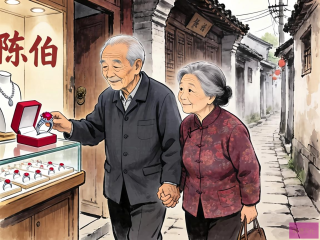 老夫妻街角牵手，红宝石戒指见证结婚纪念日惊喜