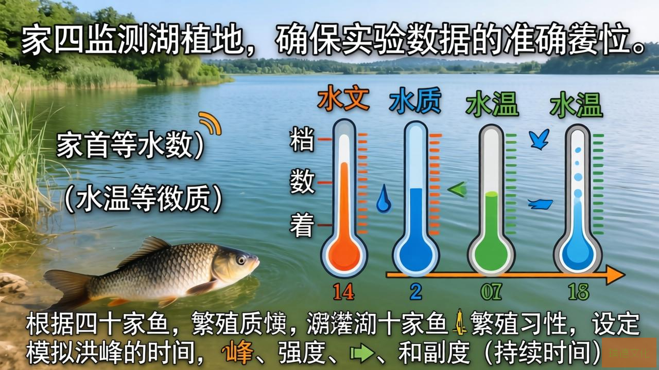 实验地点选择在具有典型四大家鱼栖息地的湖泊。首先，我们对湖泊的水文、水质、水温等参数进行监测，确保实验数据的准确性。接着，根据四大家鱼的繁殖习性，设定模拟洪峰的时间、强度和持续时间