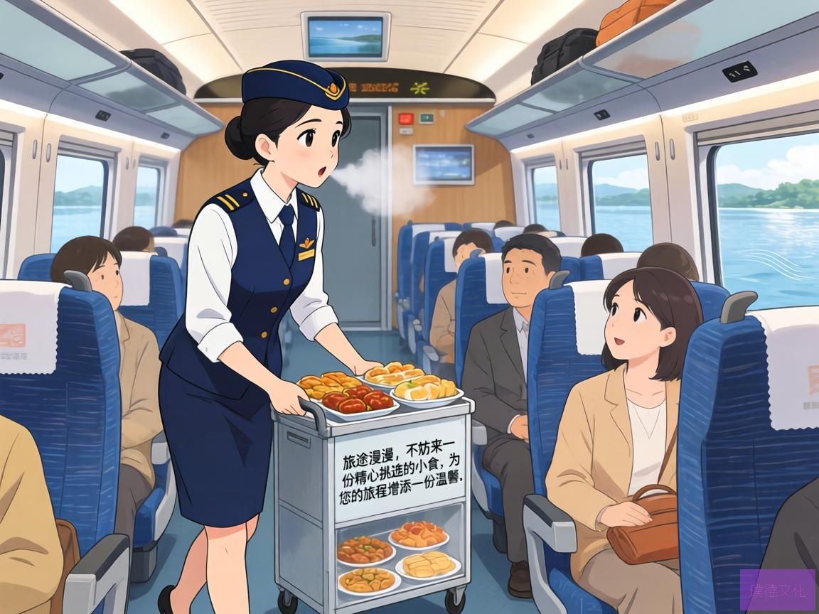 在静音车厢内，一位身着制服的列车员，轻轻推着售货车，步伐轻盈，眼神专注。她并未提高嗓音，而是用一种微妙的气声开始介绍，旅客们，旅途漫漫，不妨来一份精心挑选的小食，为您的旅程增添一份温馨